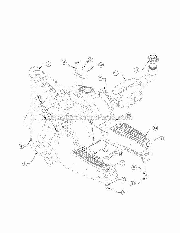 Fender & Fuel Tank Diagram and Parts List for SLT1554 13AK11CK709, 13AK11CK710, 13AK11CK712 Cub Cadet Lawn Tractor